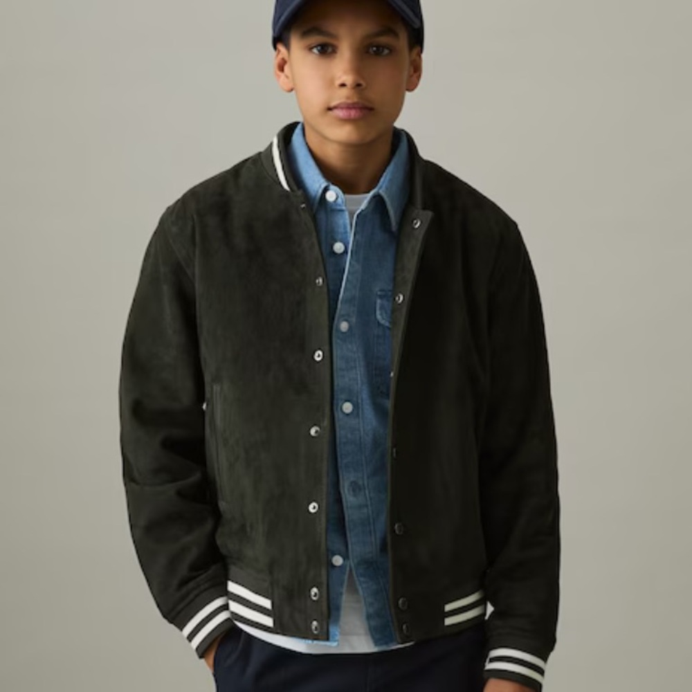 REISS Black Suede Bomber Jacket boys 5/6